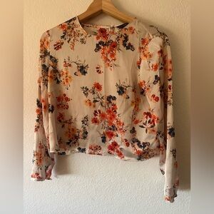 Zara Floral Long Sleeve Top in pinks and red - Size Small